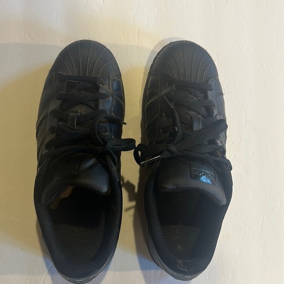 Other - Adidas Superstar unisex Black Sneakers lace ups with side stripes size 5 1/2